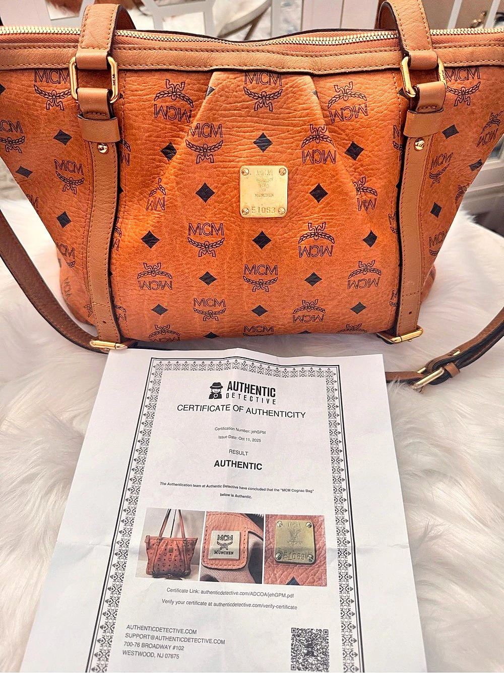 MCM Cognac Visetos Monogram Shopper Two-Way Tote Bag - Picture 2 of 14